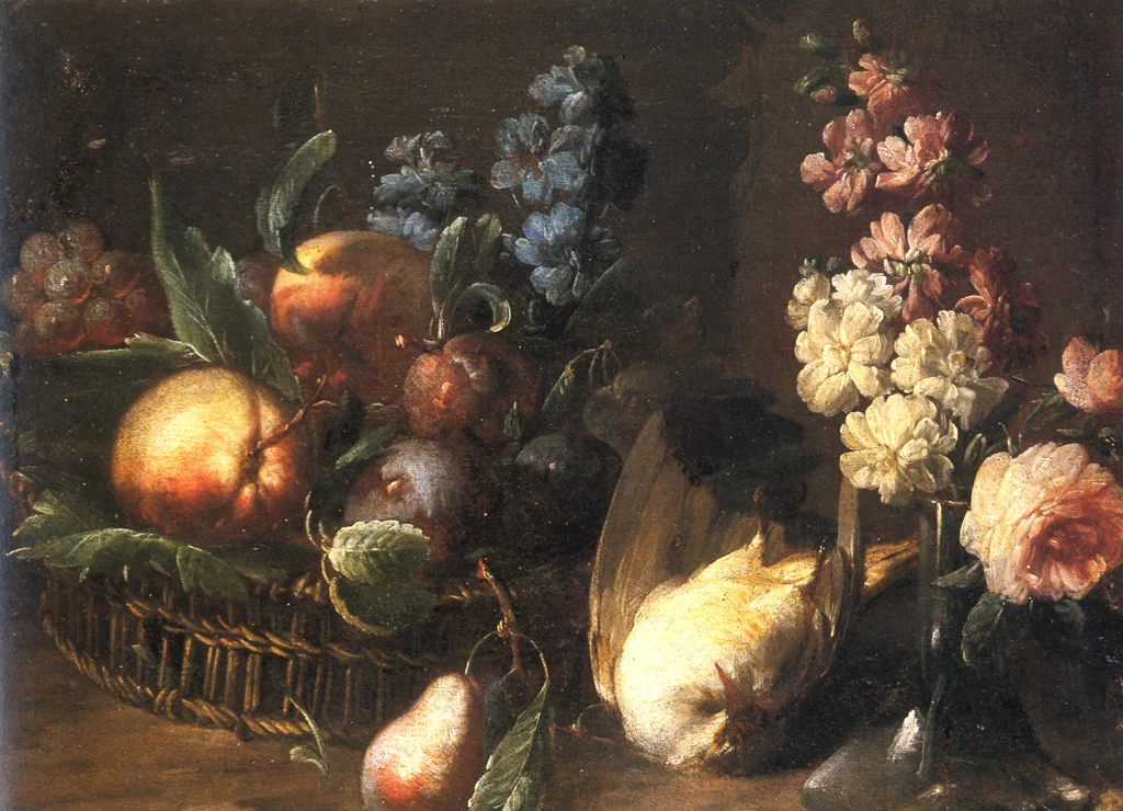 Natura morta con fiori, frutta e una colomba - Castenaso, Bologna